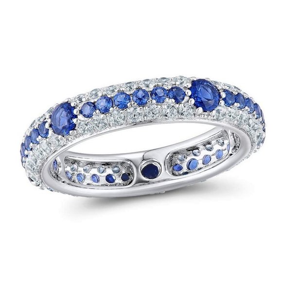 Amore Jewelry - New SILVER Eternity Band Blue Ring sz 6